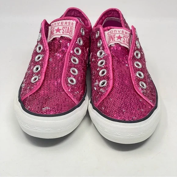 Converse One Star Shoes Womens 6.5 Pink Sequins Low Top Slip On Sneakers Wedding - Picture 5 of 13